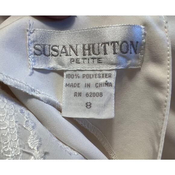 Retro Susan Hutton Embroidered Jewel Neck Blouse Size 8 Petite Cream Long Sleeve - Picture 6 of 13